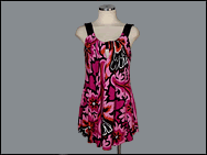 Bold print baby doll top with keyhole front by Akiko.
